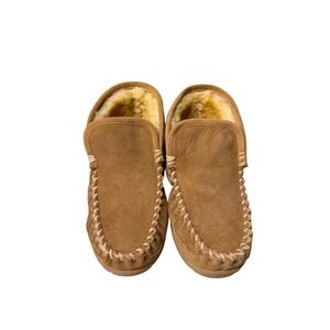 LL Bean Wicked Good Moccasins Womens 6 Brown Suede Shearling Slippers 220509